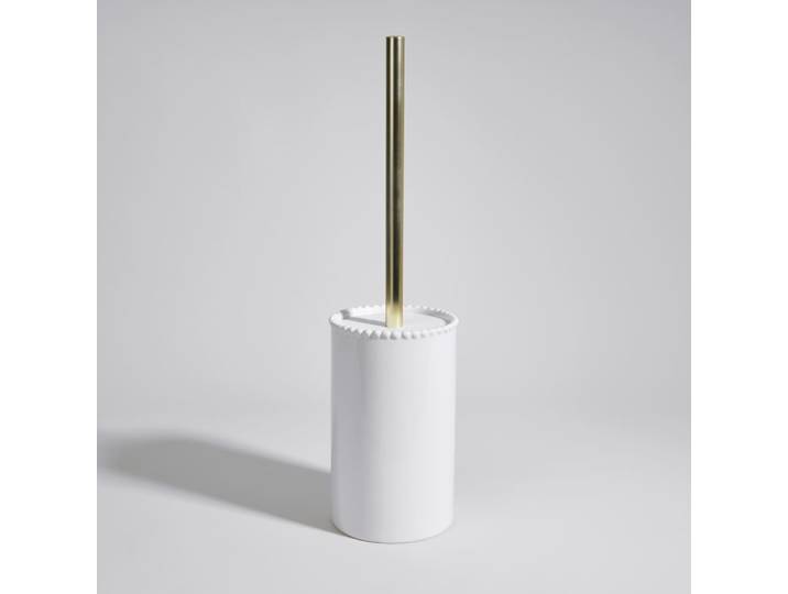 Toilettenbürste aus cremefarbenem und goldenem Steinzeug