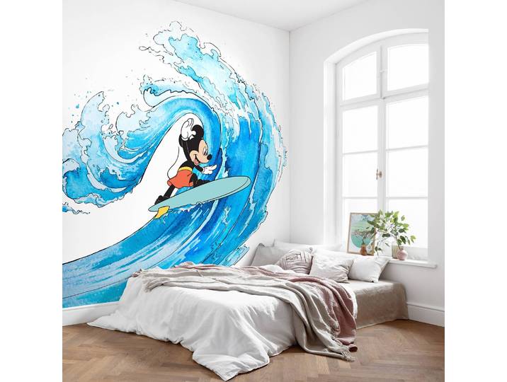 Papier peint intissé Mickey Surfing 300 x 280cm Bleu