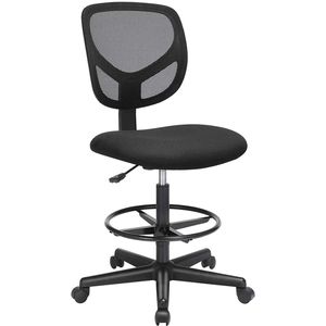 Songmics Arbeitsstuhl OBN15BKV1, schwarz, mit Rollen & Fußring, Stoff / Netz, bis 120 kg