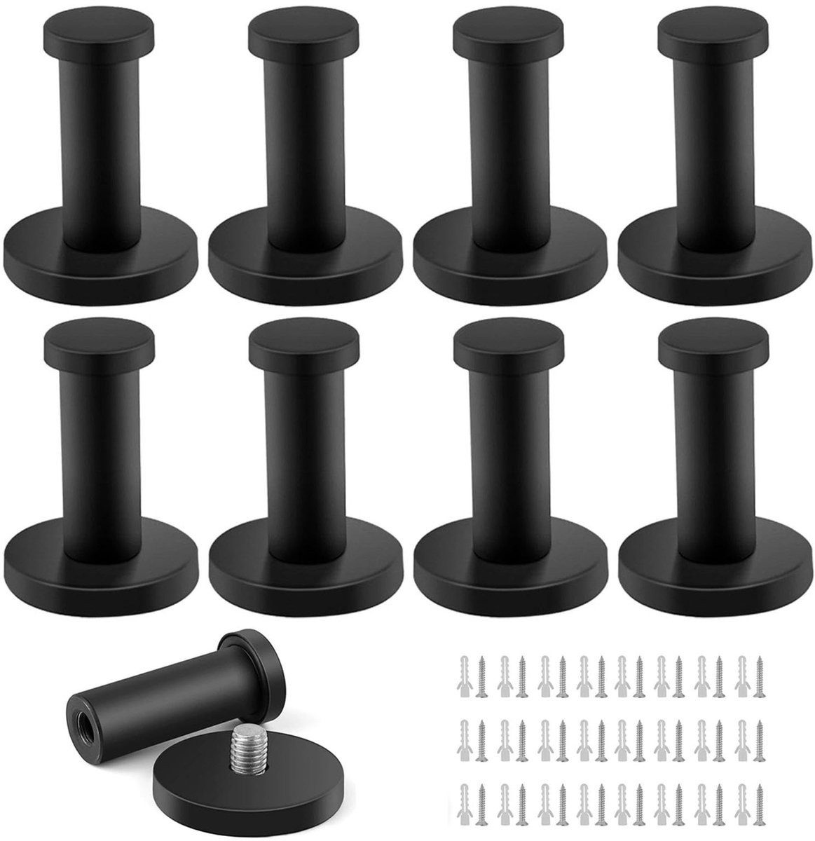 Set van 8 zwarte matte wandhaken voor wanddecoratie