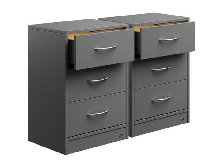 Casaria 2x Table de nuit Gris 3 tiroirs LED 54x39x28cm table de chevet pour chambre petit meuble intérieur rangement