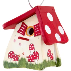 Vogelvilla, Nistkasten, handbemalt, wetterfest, Waldhaus beige