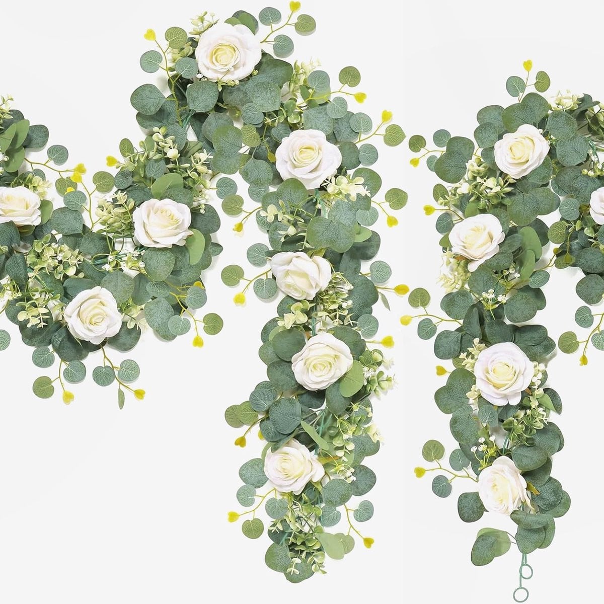 Solidchoice Kunstmatige Eucalyptus Kruidengirlanden met Witte Rozen
