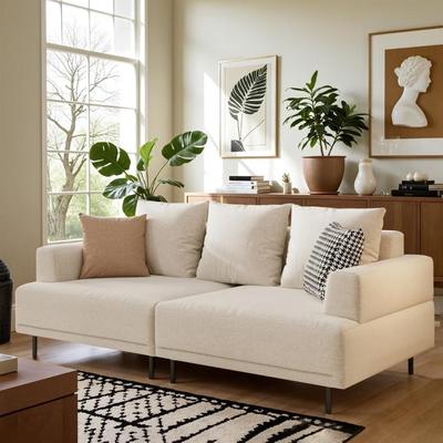 The Right Path Modern Deep Seat Beige Fabric Sofa with Pillows