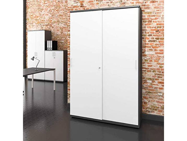 Schiebetürenschrank Uni Melamin, mehrere Farben Abschließbar 8 Fachböden Massive Rückwand 120x189 cm 5 OH Für Büro & Homeoffice