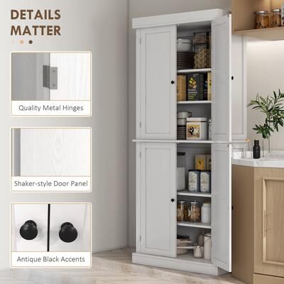 GREATPLANINC Modern Pantry Storage Cabinet with Magnetic Doors, Buffet Cabinet with Adjustable Shelves and Anti-Tip Straps