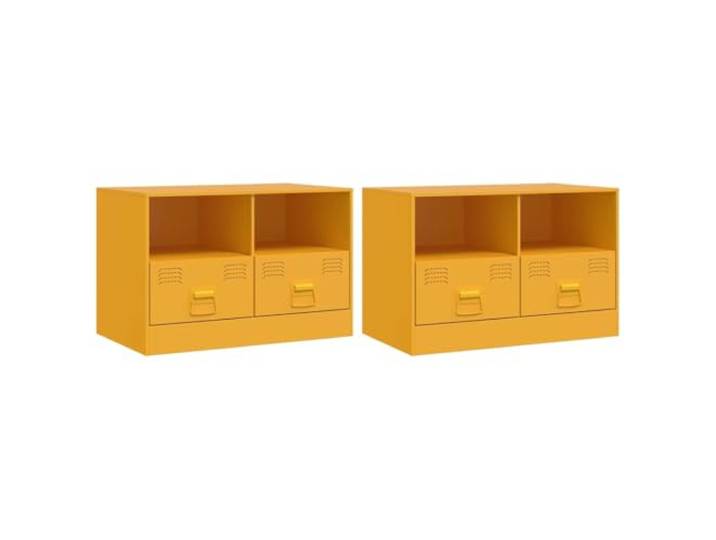 LMTYOENFG TV-Schrank 2er Set Senfgelb 67x39x44 cm Stahl Lowboard Robustes Metall Lowboard Set mit Schubladen und Ablagen für Wohnzimmer & Schlafzimmer, beladbar bis 90 kg pro Schrank.