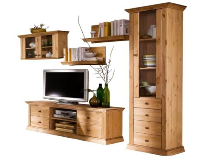 clever-moebel Wohnwand, gelaugt/geölt, Kiefernholz Wohnzimmer-Schrank