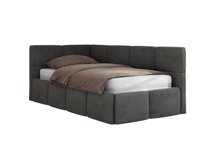 JUGENDBETT ARVO 90/200 - Dunkelgrau Velvet - Foam-Matratze - Links Seite