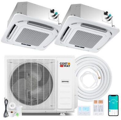 Costway X-Pro 35000 BTU 2 Zone 22.5 SEER2 Ceiling Cassette Mini Split AC-18K + 18K