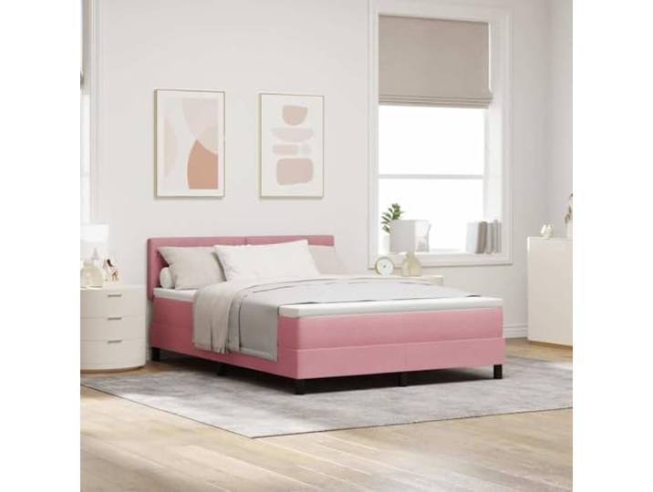 WDGJJFECNMUEHI Samt Boxspringbett Modern Stilvoll Rosa 140 x 190 cm Boxspringbett mit Matratze und Kopfteil Rosa Samt 140x190 cm Lattenrost Stabil Modern Doppelbett Schlafzimmer Möbel