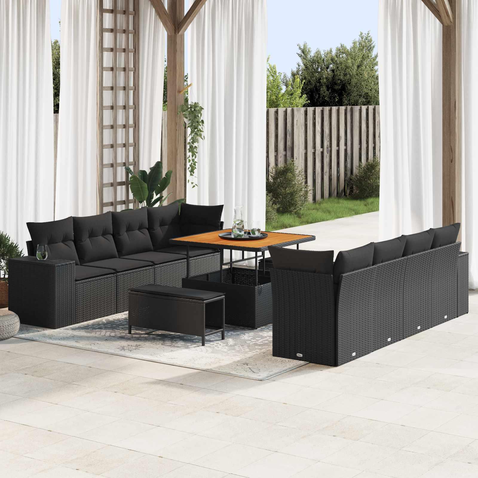 vidaXL Gartensofa-set Schwarz Poly-Rattan