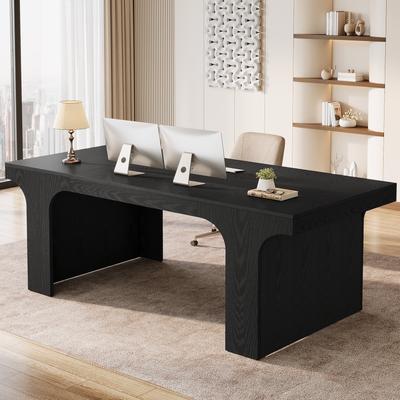 1Easylife "70.9"" Large Executive Desk, Wooden Home Office Writing Table, Extra‑Long Business Workspace with Arched Curved Legs for Work"