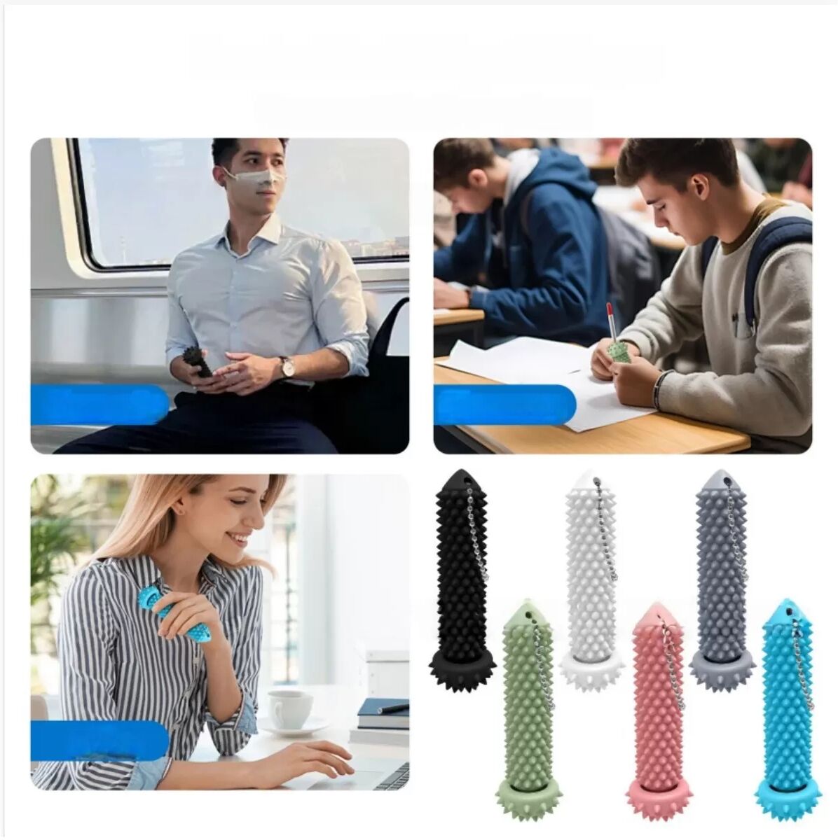 INF Spiky Grippie Fingerspitzen-Massage-Schlüsselanhänger - Silikon Multi-Textur Stress-Relief-Tool, Tragbares sensorisches Schwarz