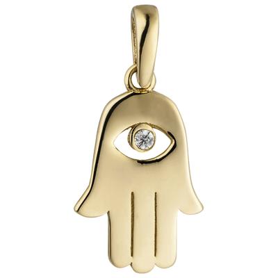 Kettenanhänger JOBO "Anhänger Hand", gold (gelbgold 333, weiß), Schmuckanhänger, Damen, Gelbgold 333, Kettenanhänger, 333 Gold mit Zirkonia