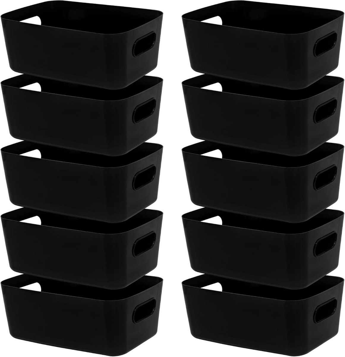 SnelShoppen Set van 10 zwarte kunststof opbergdozen, stapelbaar, 30 cm
