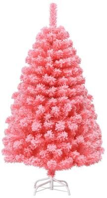 Costway Pink Christmas Tree with Snow Flocked PVC Tips and Metal Stand-4.5 ft