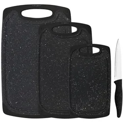 GRÄWE Schneidebrett-Set, 4-teilig, inkl. Messer, Granit-Look, schwarz