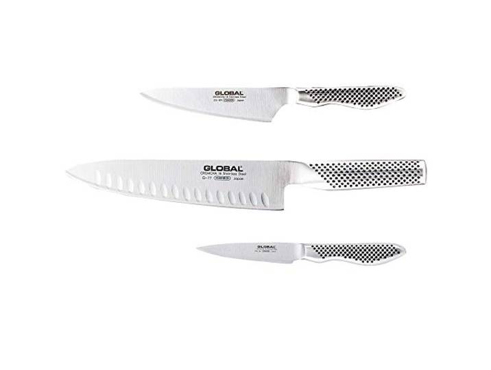 Global G-773889 Messerset 3-teilig – japanisches Profi-Messerset aus Cromova 18 Edelstahl bestehen aus G-77 Kochmesser, GS-38 Putzmesser, GS-89 Universalmesser