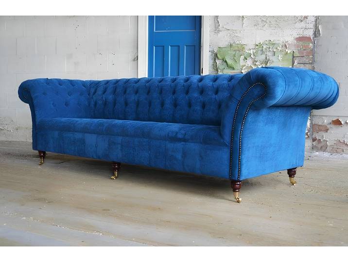 Xlmoebel Chesterfield-Sofa Blaues Chesterfield-Sofa mit hochwertigem Textilbezug, Hergestellt in Europa