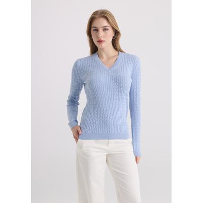V-Ausschnitt-Pullover FELIX HARDY "V-Ausschnitt-Pullover", Damen, Gr. XL, blau, 100% Baumwolle, V-Ausschnitt, Pullover
