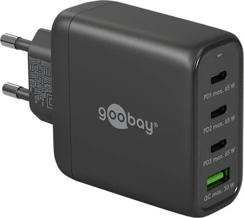 68W Goobay USB-C Multiport-Schnellladegerät, PD, GaN, (schwarz, 3x USB-C, 1x USB-A, Power Delivery, QuickCharge)