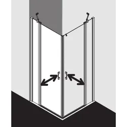 Kermi Liga Eckeinstieg-Hälfte Pendeltür mit Festfeld LIEPL103181AK 103x185cm, silber mattglanz, ESG klar, links, auf Duschplatz