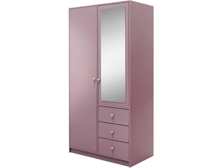 Beautysofa Drehtürenschrank Solea Lux mit 2 Türen und 3 Schubladen, Pflaume, 100x200x57.5 cm, Schlafzimmer, Kleiderschränke, Drehtürenschränke
