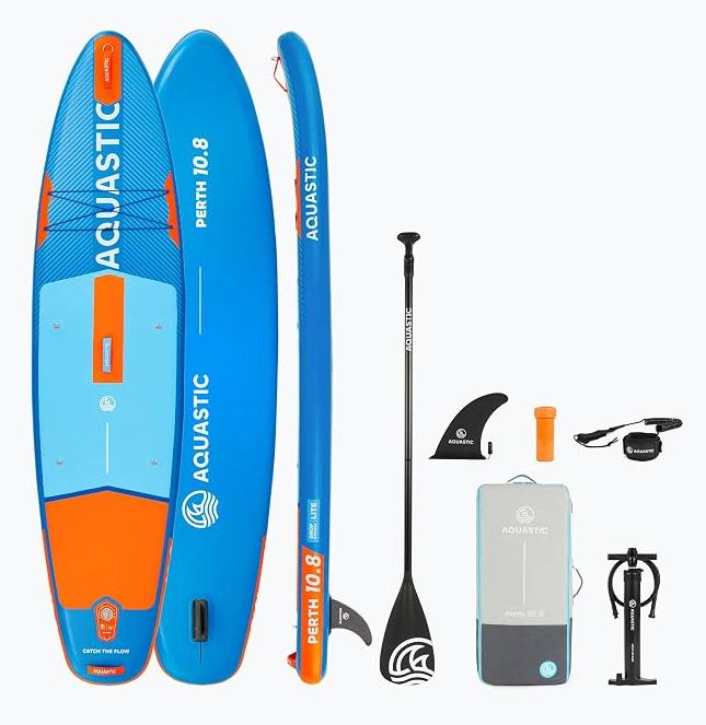 Perth aufblasbares SUP-Board 10'8" bis 150 kg | 325 × 78 × 15 cm, 320 l, mit EVA-Deck, Drop-Stitch-Lite, Sitz-D-Ringen und Zubehörset für ruhige Gewässer