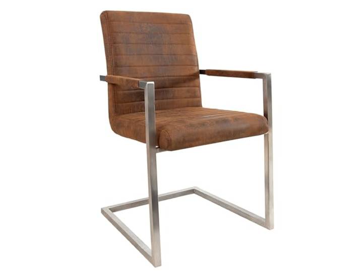 invicta INTERIOR riess-Ambiente Freischwinger Stuhl LOFT Vintage braun mit gepolsterten Armlehnen und Edelstahlgestell Esszimmerstuhl Esstischstuhl Microfaserstuhl