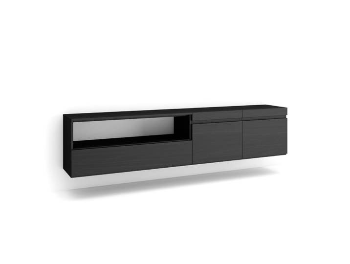 Meuble tv effet bois noir 200x35x45cm suspendu