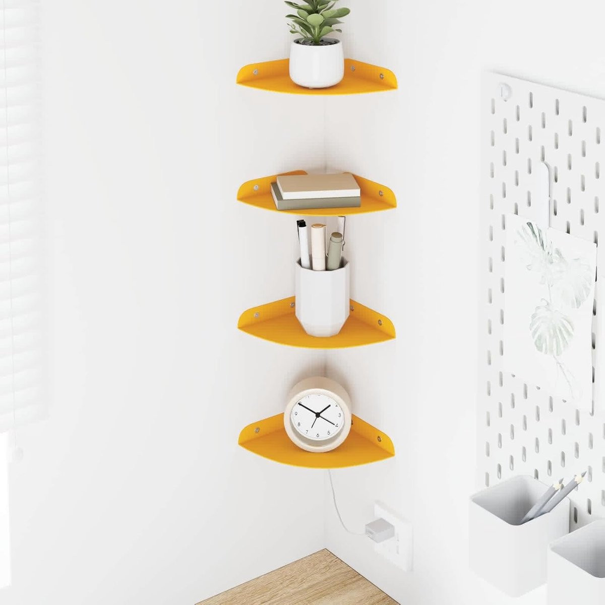 Set van 4 kwartronde zwevende wandplanken - Mosterdgeel - 15 cm