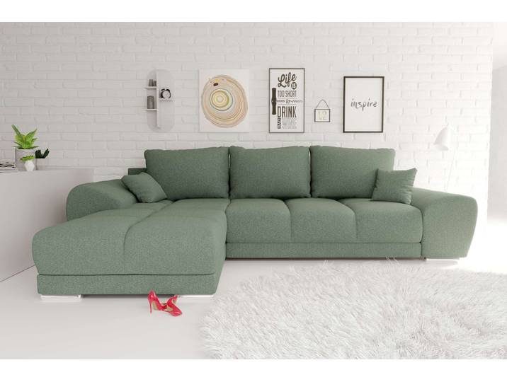 Antalya Ecksofa Strukturstoff NEVE Salbeigrün Links mit Schlaffunktion