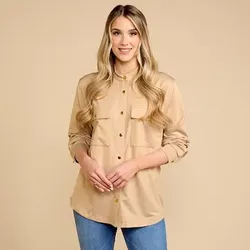 SCHIFFHAUER MUNICH® Blusenjacke, 1/1-Arm Druckknöpfe Strassmotiv im Rücken leger weit