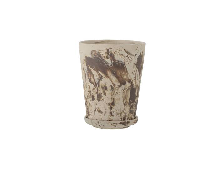 Pot de fleurs en grès marron, avec soucoupe, effet aquarelle, éma