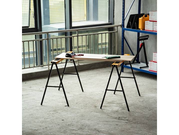 HOMCOM Lot 2 Chevalets Pliants Métal 125kg Orange Noir