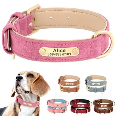 Uplift Essentials Personalized Custom Leather Dog Collar Handcrafted PU Leather With Free Engraved Nameplate rose l