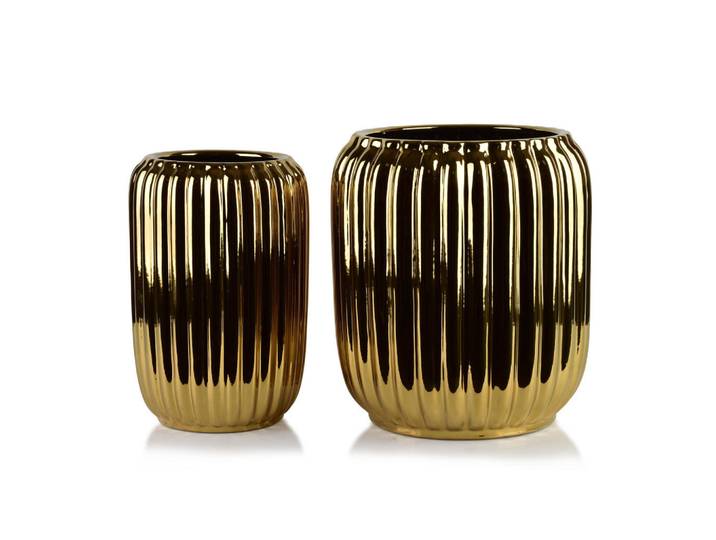 Mondex Blumentopf Neva 3er Set Gold 40/40/44 cm Keramik, Goldfarben, 40x44x40 cm, Dekoration, Blumen & Blumentöpfe, Übertöpfe