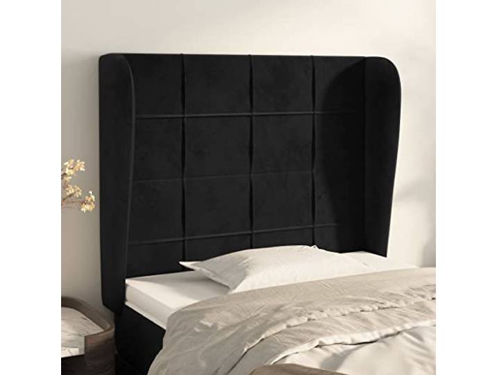 RJPLMFV Bett-Kopfteil, Samt, Schwarz, 103 x 23 x 118/128 cm Ohr-Design, höhenverstellbar, robuste Holzfüße, bequeme Rückenunterstützung