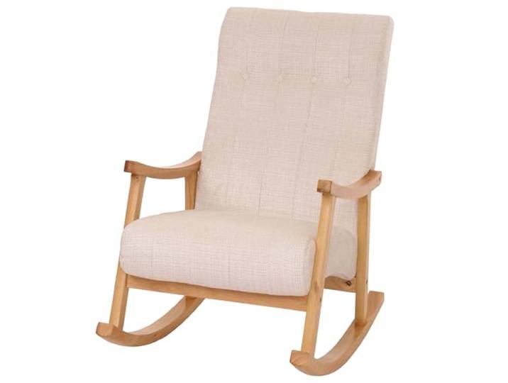 Mendler Schaukelstuhl HWC-K10 Chenille - Creme, Gestell Natur Relaxsessel, FSC®, Stoff/Textil, Chenille (465g/m²), Holz