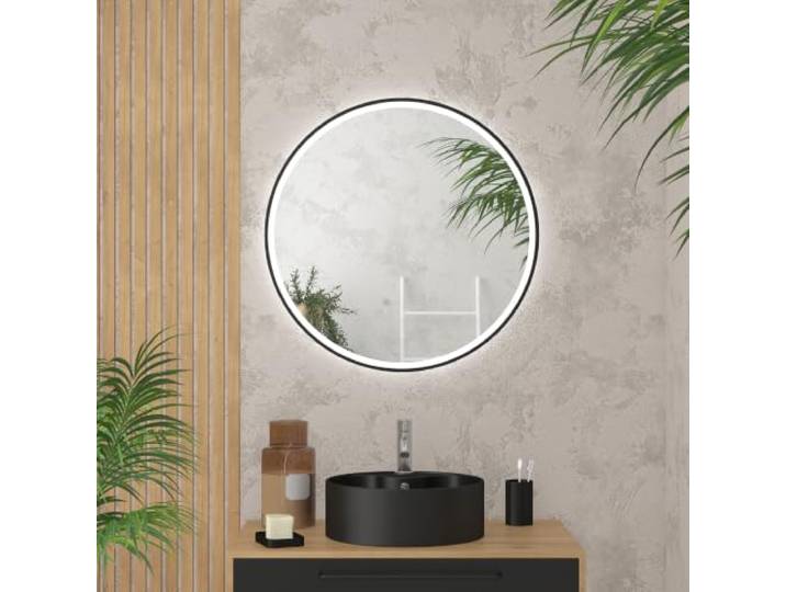 AURLANE Miroir Salle de Bain Rond avec éclairage LED et Contour Noir - Ø70cm - GO Black LED