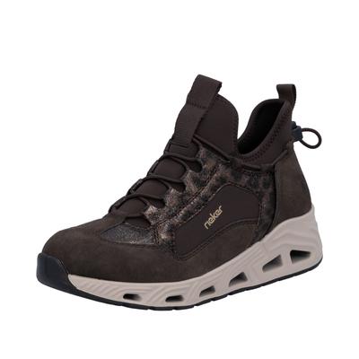 Slip-On Sneaker RIEKER, Damen, Gr. 43, Textil, braun (braun, schwarz), Lederimitat, leicht glänzend, Basic, Schuhe, Freizeitschuh, Schlupfboots, High-Top-Sneaker, Slip-On mit Gummizug