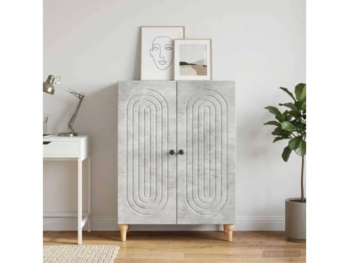 RJPLMFV Anrichte, grau, Beton, 66 x 34,5 x 90 cm, Holz, Technik Moderne Streifen, Innenregale, schwenkbare Türen, 90 °, pflegeleicht, für Wohnzimmer oder Esszimmer