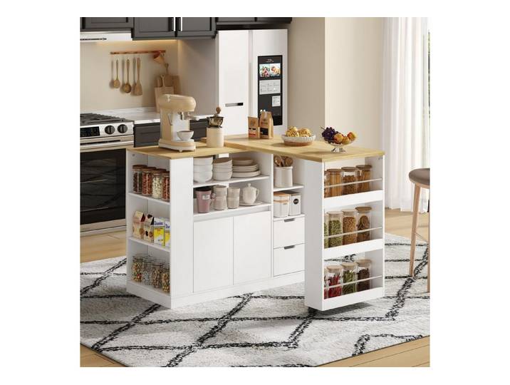 i@home Kücheninsel mit ausziehbarer Arbeitsplatte, 115 cm, Ideal für kleine Küchen, Esszimmer & Hausbars, Weiß