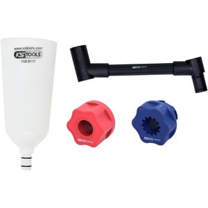 KS-Tools Trichter 150.9155, transparent, 4-teiliges Set, Ø 12 cm, aus Kunststoff, mit drehbarem Winkelarm für VAG