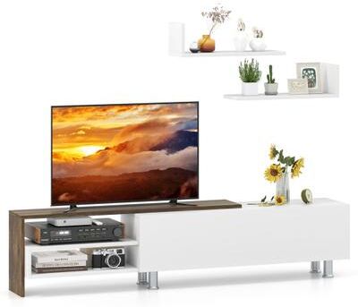 Costway 3 Pieces Farmhouse TV Stand for TVs up to 80 Inch with Cabinet and Compartments-White