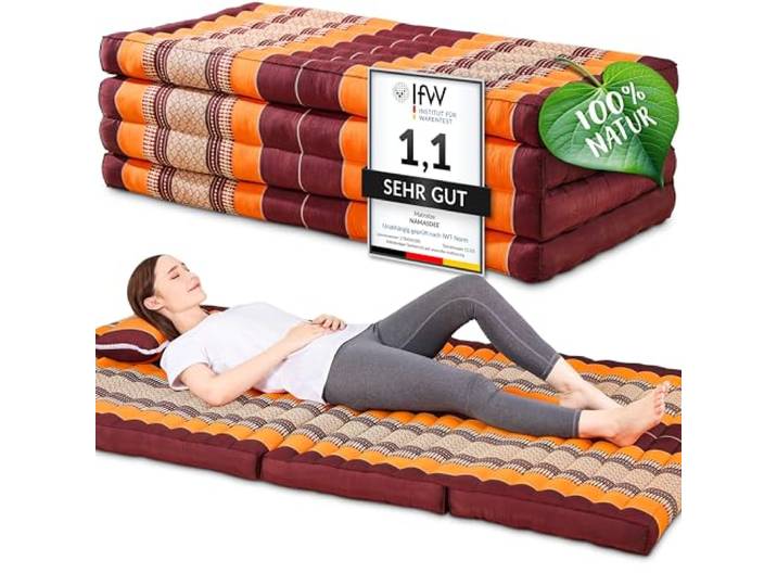 Namasdee Klappmatratze 200x110x8cm mit 100% natürlicher Kapokfüllung (Orange)