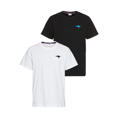 T-Shirt KANGAROOS "2er Pack T-Shirts mit kleiner Stickerei", Jungen, Gr. 152/158, schwarz-weiß (schwarz, weiß), Single Jersey, Obermaterial: 100% Baumwolle, bestickt, Basic, Basic, Rundhals, Shirts T-Shirt, 2 T-Shirts mit Stickerei