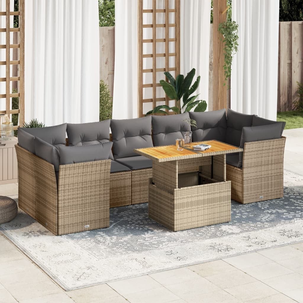 Prolenta Tuinset 8-delig met kussens, beige, polyrotan