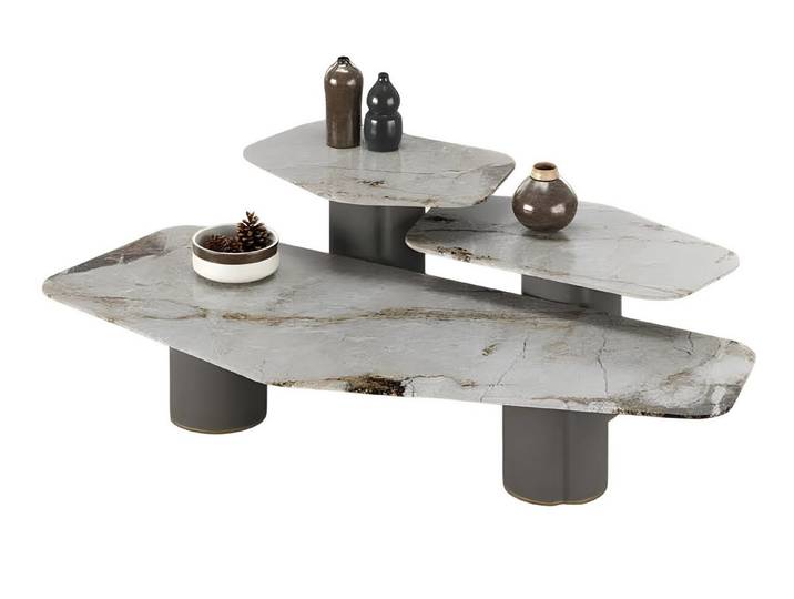 JVmoebel Couchtisch Grauer Metall-Couchtisch mit modernem Design und eleganter Ästhetik (Set, Couchtisch, Couchtisch 2, Couchtisch 3), Made in Europe